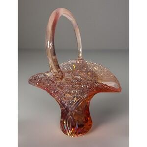 Vintage L.E.Smith Carnival Glass Large Pink Bride's Basket Vase 10x12.5"